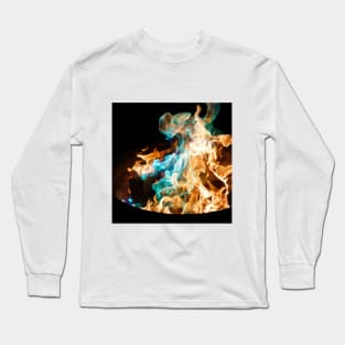 SCENERY 99 - Orange Blue Flame Fire Burning Long Sleeve T-Shirt